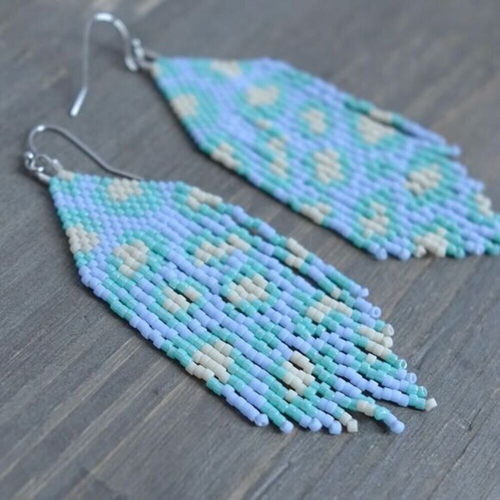 Leopard Cheetah Print Beaded Fringe Earrings Miyuki Delica Handwoven Unique Boho